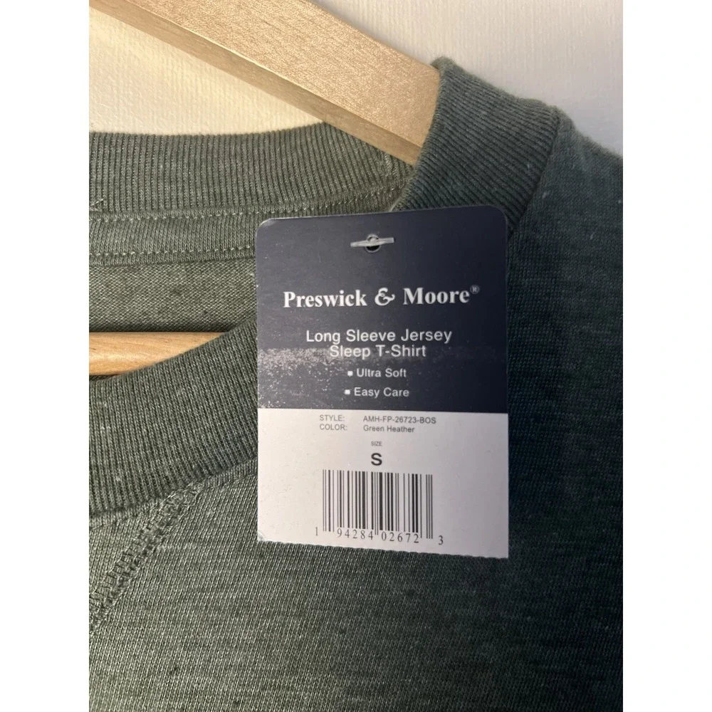 🛍️Preswick & Moore Men Sleep shirt Green Heather Small‎ Long Sleeve Jersey Soft
